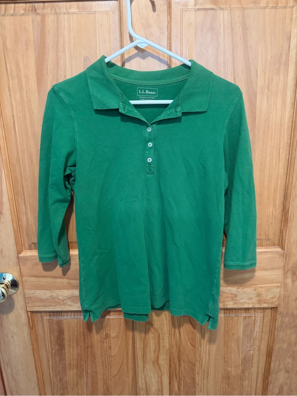L.L.Bean Women’s Green 3/4 Sleeve Stretch Cotton Polo Shirt Medium
